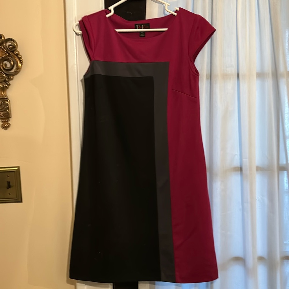 R&K Originals, raspberry, grey and black block style pattern easy wear dress!